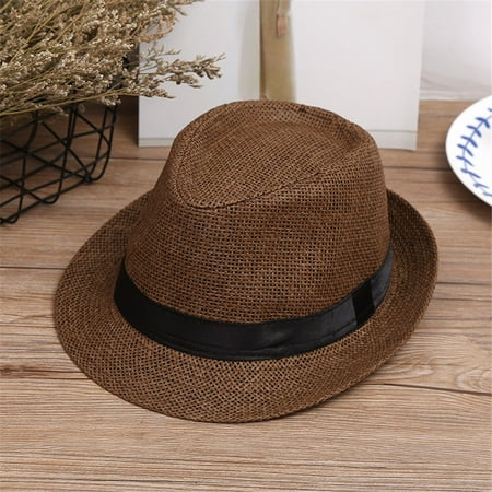 

Kids Beach Children Summer Gangster Fedora Jazz Straw Hat Cap Panama Hat Baby Care Baby Mitts