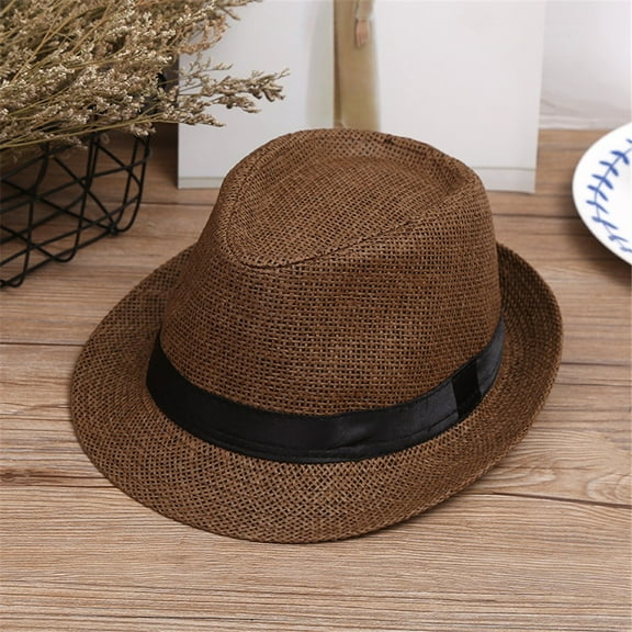 Straw Fedora Hat for Kids Beach Summer Panama Jazz Style Lightweight Breathable Baby Sun