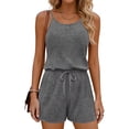 thumbnail image 3 of Women's Soft Fabric Casual Elastic Waist Jumpsuit Shorts, Solid Color Comfortable Fit, Lightweight Summer Wear, Lounge Beach Vacation, Casual Pants | VerBelle,Dark Gray S, 3 of 6