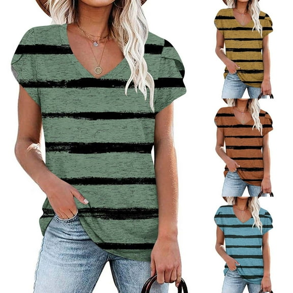 Fesfesfes Valentines Day T Shirts for Women Fashion Womens Summer V-Neck Short Sleeve Print Casual T-shirt Blouse Short Sleeve Blouses for Women L(US:8)