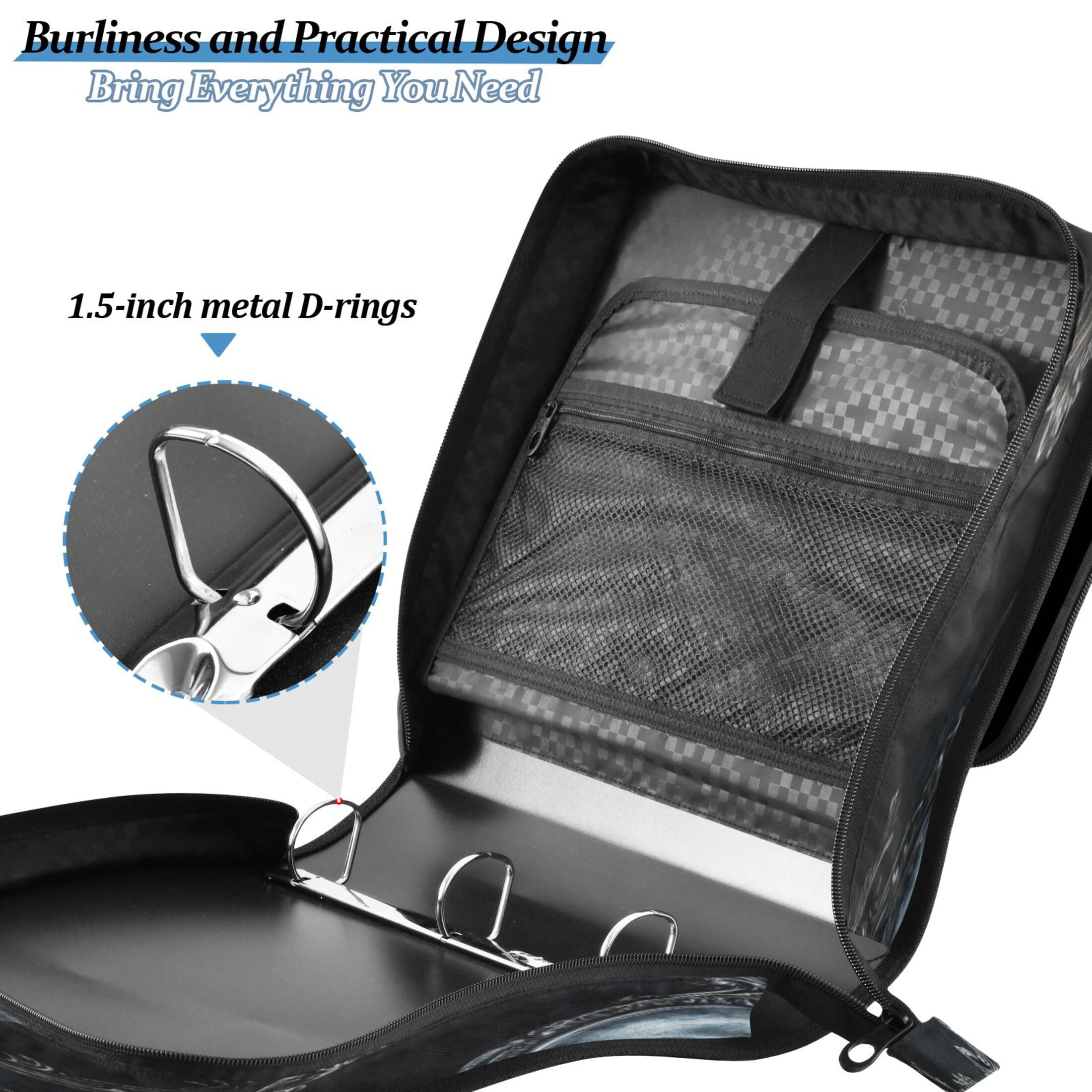 Water-Resistant 3-Ring Binder Organizer with Multiple Pockets Zipper Binder Bag for Office A Skull