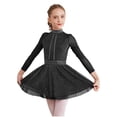 thumbnail image 2 of iiniim Kids Girls Shiny Rhinestones Long Sleeve Mesh Splice Figure Ice Skating Leotard Dress Black 12, 2 of 7