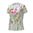 thumbnail image 3 of Wukai Vintage Wood Background with Floral Casual V-Neck Graphic Tees for Women: Lightweight and Breathable Summer Tops with Stylish Design-Medium, 3 of 8
