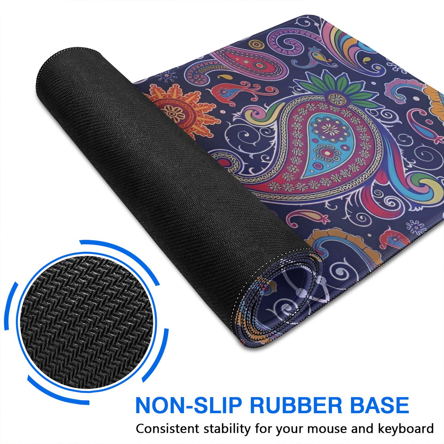 Long Mouse Pads for Desk,Multicolor Ethnic Paisley Pattern Desk Mats on Top Of Desks, Desk Mouse Pad Extra Large with 3mm Non-Slip Base and Stitched Edge for Gaming,Office,Work,Home 31.5"x15.7"