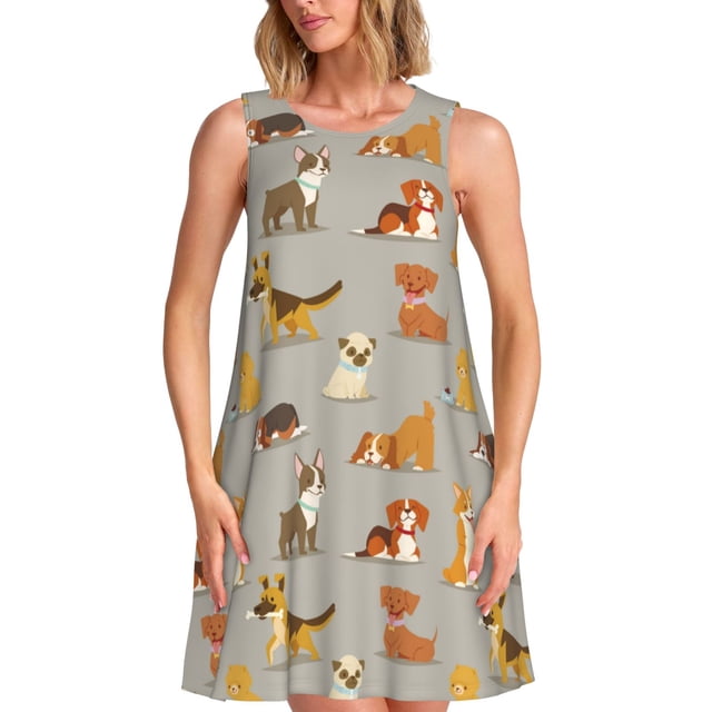 Lukts Robe Sans Manches Mignonne pour Femmes, Robe d'Été à Col Rond avec Poches, Adaptée à la Vie Quotidienne, Plage, Fête