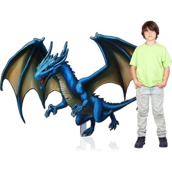 5.2 ft Blue Dragon Cardboard Cutout Standup Life Size Flying Dragon Cardboard Stand up Dinosaur Theme Party Decorations Backdrop Photo Props for Adventure Birthday Party Supplies Decor