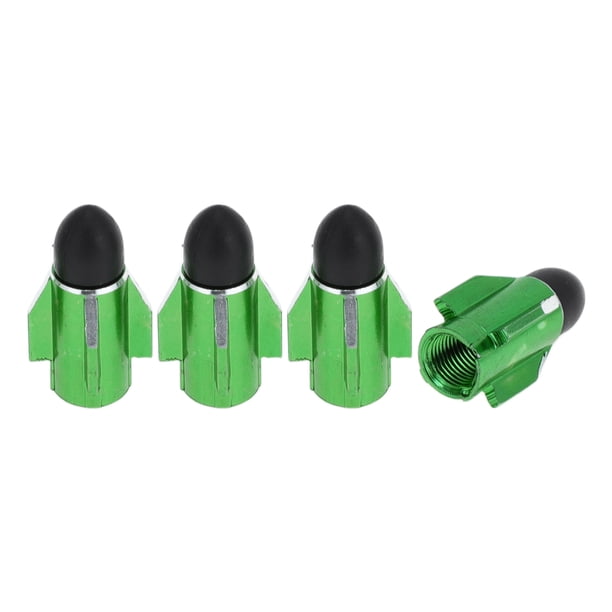 4 Pcs Tapas de Válvula de Neumático Estilo Lanzador de Cohetes Cubiertas Decorativas de Válvula de Neumático 7x28mm Aleación de Aluminio Verde
