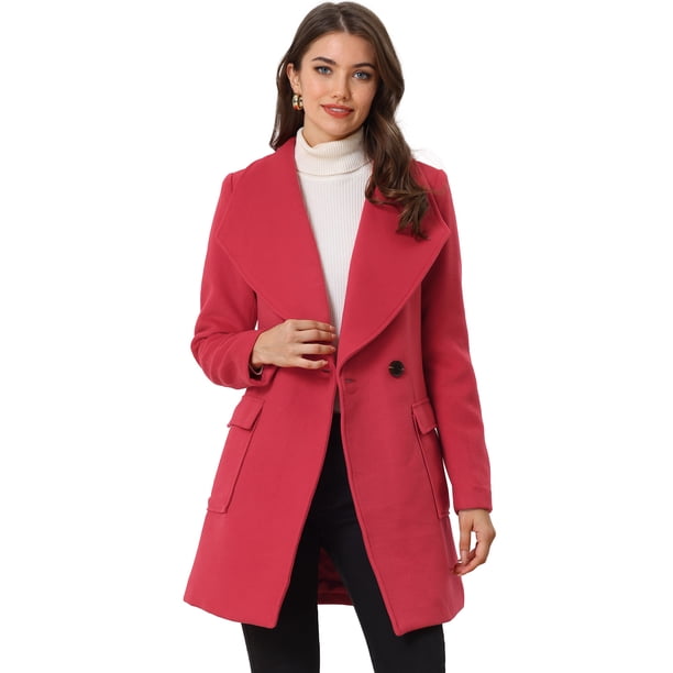 Abrigo De Solapa Con Cinturón De Invierno Con Bolsillos Cuello Chal Para Mujeres Rojo M