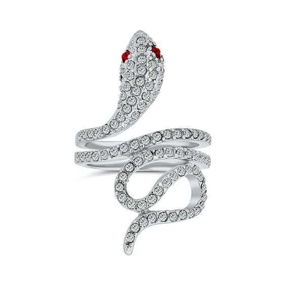 Bling Jewelry Womens Wrap Serpent Snake Statement Ring Red Eye Cubic Zirconia Pave CZ Silver Plated