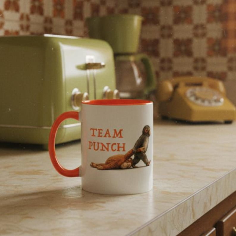 Team Punch Monkey Mug, Viral Baby Macaque Coffee Cup, Emotional Support Orangutan Gift, Cute Animal Meme Merch for Introvert Friend 11oz