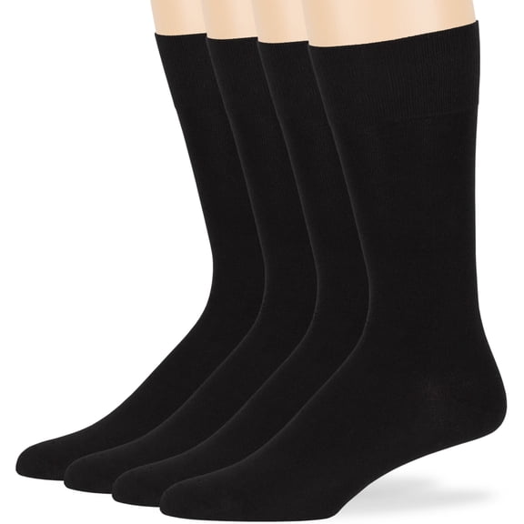 TELOLY Men's Seamless Bamboo Dress Socks 4 Pack, Soft Breathable Crew Business Casual Hosiery, Moisture Wicking Shoe Size 9-12 L Black