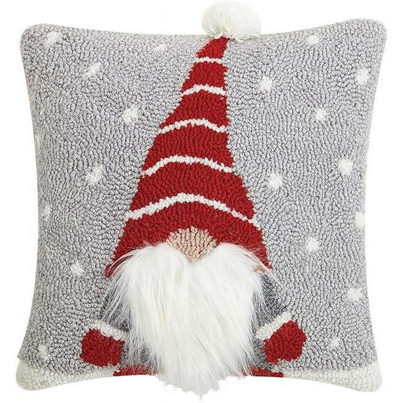 14 x 14 in. 3d Gnome Square Hook Pillow, Gray, Red & White