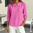 thumbnail image 6 of MVRLSH Womens Tops Shirts Blouse Casual Button Down V Neck Long Sleeve Lightweight Soft Pullover Basic Tee Top Loose Fit Linen Blouses Pink - XL, 6 of 6