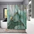 thumbnail image 5 of 4pcs Green Marble Pattern Shower Curtain Set, Modern Decorative Bathroom Set, Bathroom Rug, U-Shape Mat, Toilet Lid Pad, Water-resistant Curtain Including 12 Hooks, Bathroom Accessories, 5 of 8