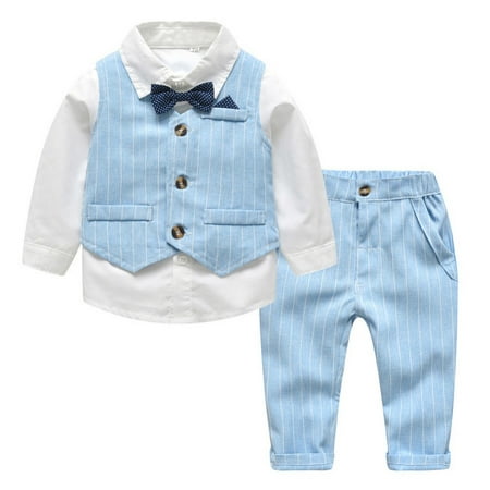 

Toddler Gentleman Suit Baby Little Boy Clothes Sets Bowtie Long Sleeve Shirts and Suspenders Pants Sets 2Pcs Casual Outfit Sets 12 Months-7 Years