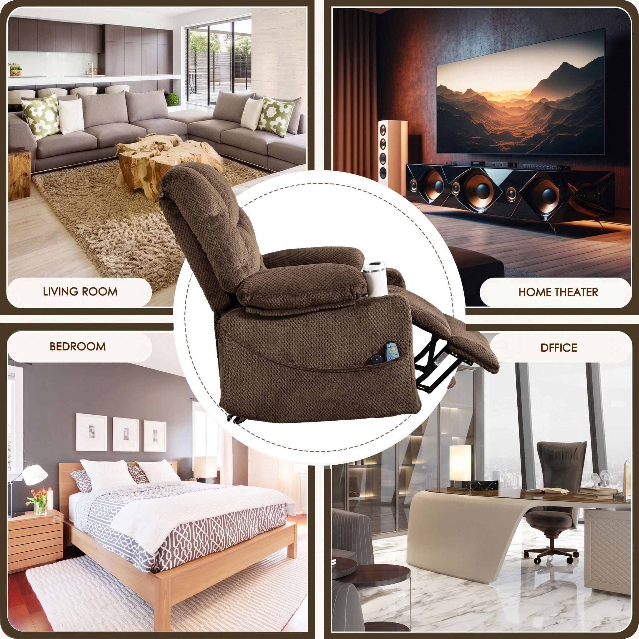 Anpport Ultra‑Wide Power Lift Recliner Chair, Velvet Rotating Electric Recliner with Massage Heating Function, Metal Cup Holder & Side Storage, for Living Room, Bedroom, Office, Brown