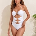 thumbnail image 4 of Maqroz Women's Ring Detail One Piece Swimsuit Cut-Out Midriff Bathing Suit Plunging Neckline Swimwear for Luxury Beach Resort Vacation with Metal Hardware Accent & Removable Straps, 4 of 7