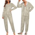 thumbnail image 2 of Beige Floral Seamless Pattern Unisex Adult Onesie Pajamas with Pockets for Women Men Hooded Loungewear, 2 of 8