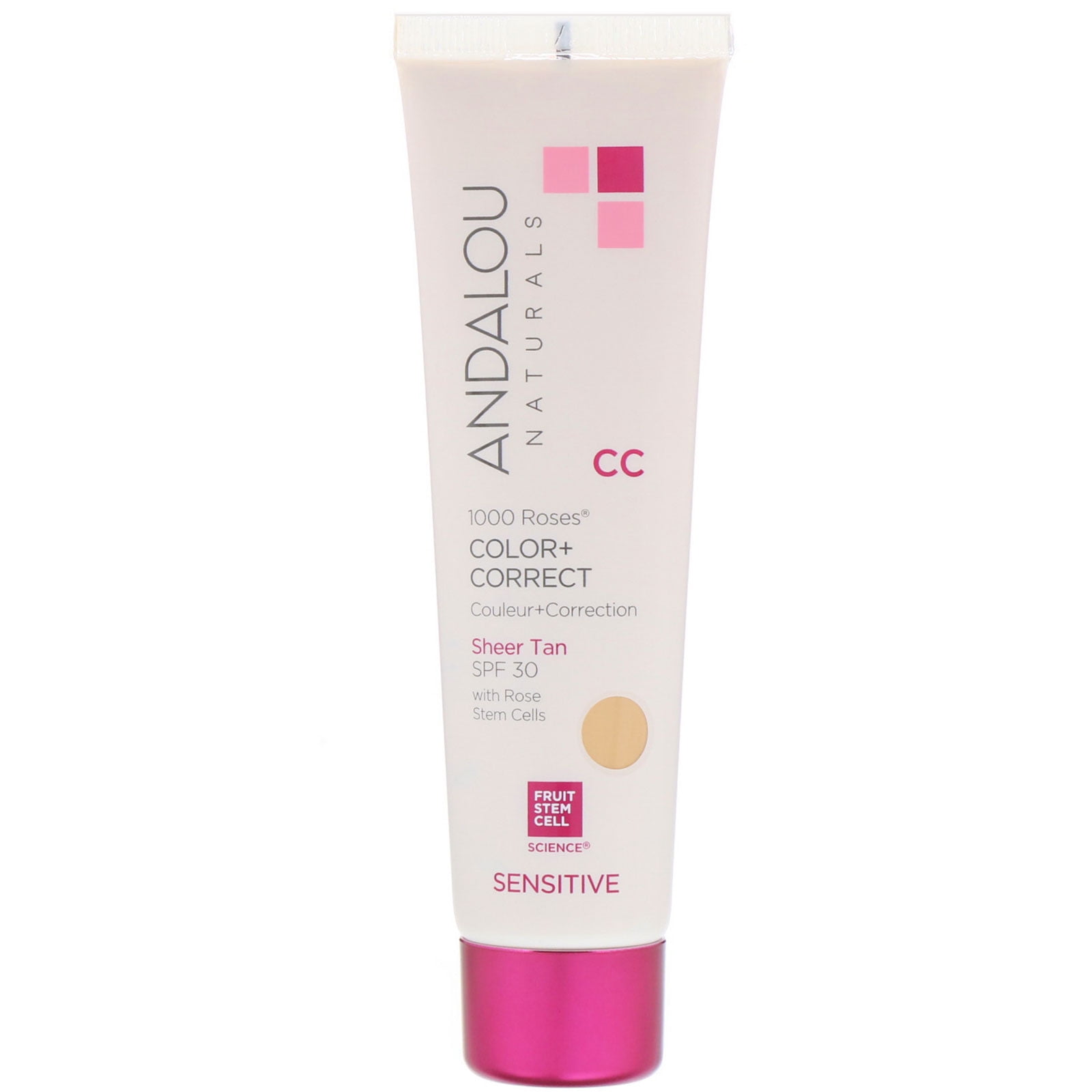 1000 Roses, CC Color + Correct, Sensitive, SPF 30, Sheer Tan, 2 fl oz (58 ml), Andalou Naturals