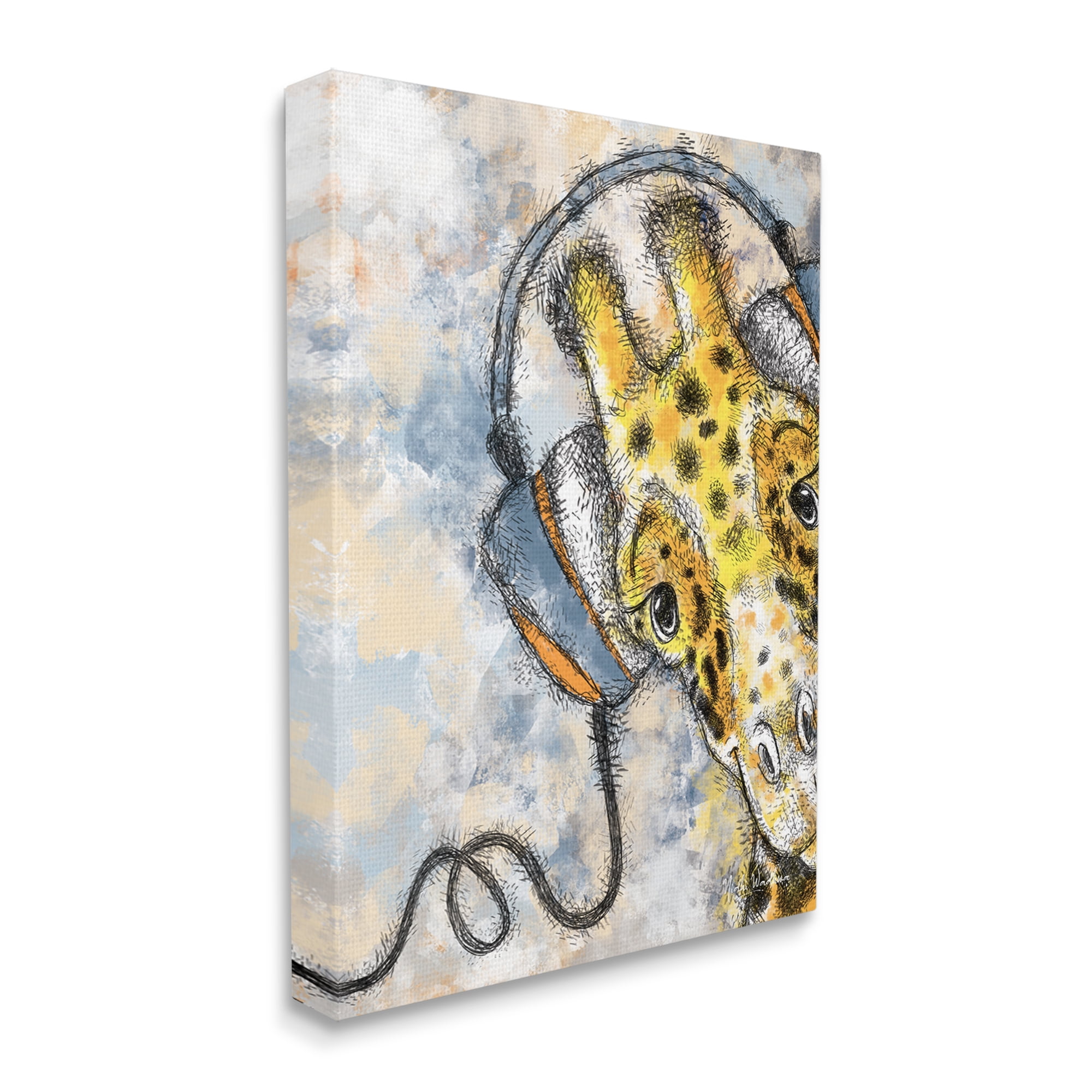 Stupell Industries Giraffe with Headphones Animals & Insects Painting Gallery Wrapped Canvas Print Wall Art, 30 x 40