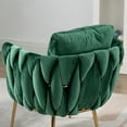 thumbnail image 7 of 27.4"W Accent Chair with Throw Pillow, Velvet Armchair with Handmade Weaving Backrest, Upholstered Reading Chair Single Sofa with Gold Metal Legs for Living Room Bedroom Dorm Room Office, Green, 7 of 7