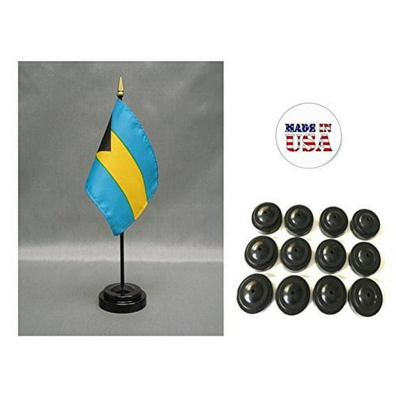 Box of 12 Bahamas 4"x6" Miniature Desk & Table Flags Includes 12 Flag Stands & 12 Bahamian Small Mini Stick Flags