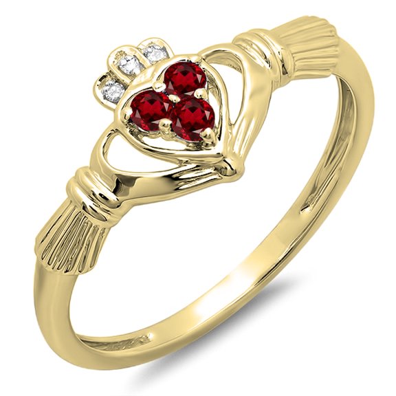 Dazzlingrock Collection 10k Round Garnet & White Diamond Bridal Love And Friendship Promise Ring, Yellow Gold, Size 9