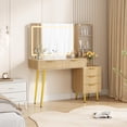 thumbnail image 2 of 48" Fluted Makeup Vanity Set with 36" LED Mirror, 3 Lighting Modes & Built-in Outlets, 5-Drawer Storage & Glass Top Dressing Table for Bedroom, Oak, 2 of 8