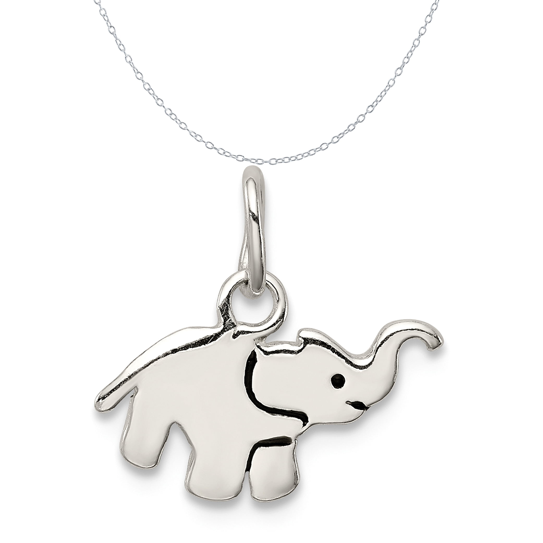 Elephant Animal Charm Pendant & Cable Link Chain Necklace in 925 Sterling Silver 