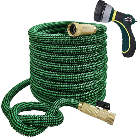 TheFitLife Flexible and Expandable Garden Hose - Latex Water Hose with Retractable Fabric, Solid Brass Fittings and Nozzle, Kink Free, Ligh