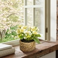 thumbnail image 7 of Small Artificial Potted Flowers in Woven Basket, Realistic Fake Plants with Green Leaves & Multicolor Blooms, Indoor Decor for Home Office Tabletop, Bathroom Shelf, Farmhouse & Boho Style, 7 of 7