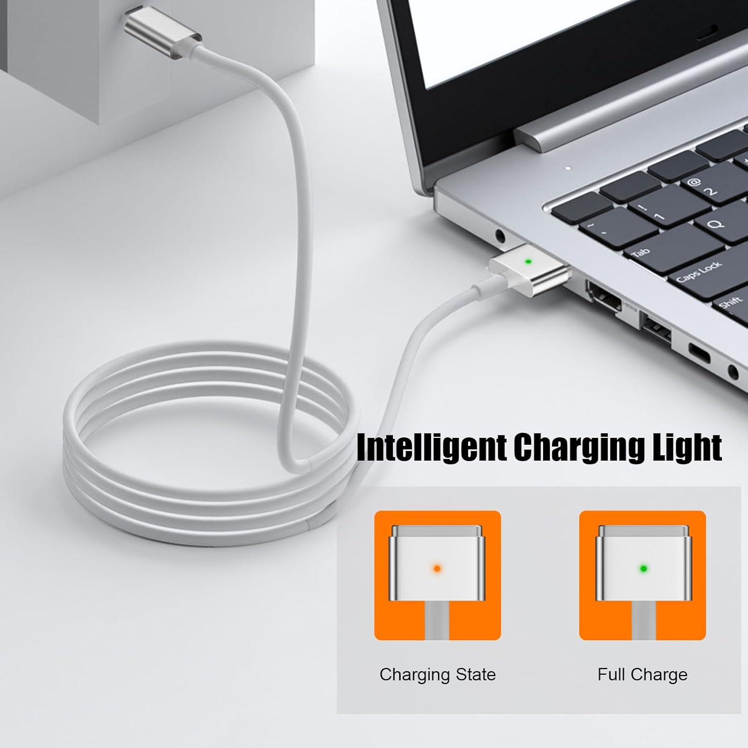 65W USB-C to Magnetic 2 1.8M Cable，Type-C to Mag-Safe 2 Fast Charging Cable Compatible with MacBook Pro 2012-2015，MacBook Air 2012-2017 (White)