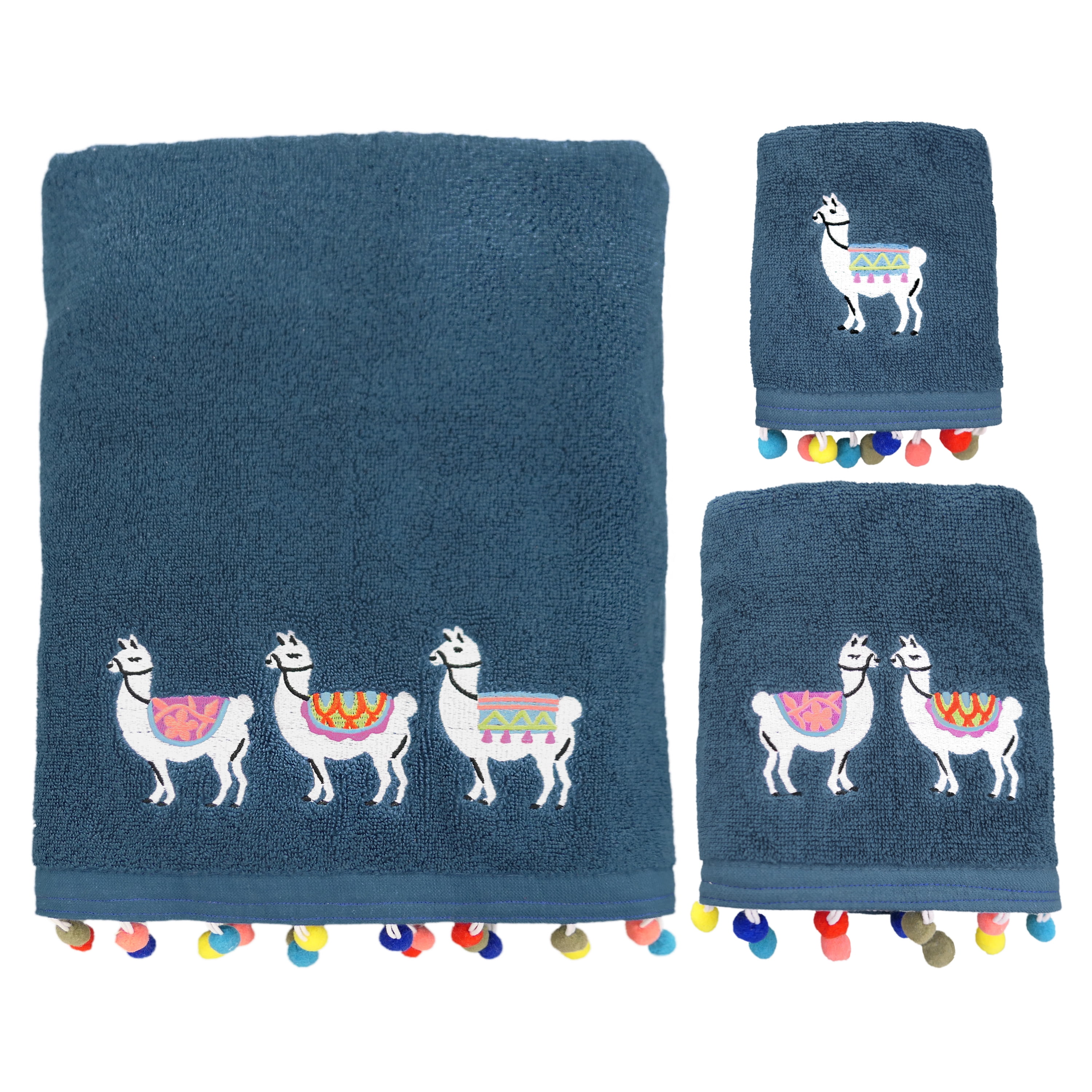 Llamas Animal 3Piece Bath Towel Set Set by Allure Home Creation, Navy