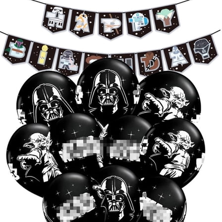 24 PCS Star Balloons Latex Darth Balloon Wars Balloon with Happy Birthday Banner