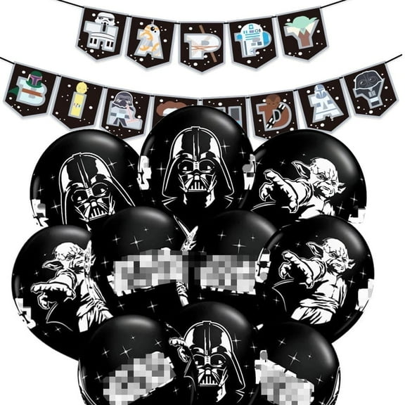 24 PCS Star Balloons Latex Darth Balloon Wars Balloon with Happy Birthday Banner