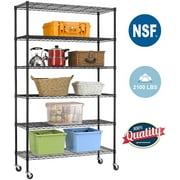6 Tier Wire Shelving Unit Heavy Duty Height Adjustable NSF Certification Utility Rolling Steel Commercial Grade with Wheels for Kitchen Bathroom Office 2100LBS Capacity-18x48x82 (Black)