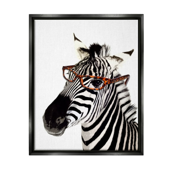 Stupell Industries Zebra Wearing Glasses Animals & Insects Painting Black Floater Framed Art Print Wall Art, 17 x 21