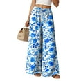thumbnail image 2 of felwors Women Summer Boho Palazzo Pants High Waist Wide Leg Floral Casual Cotton Lounge Trousers with Pockets Blue, XXL, 2 of 7
