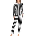 thumbnail image 2 of Black White Striped Pajamas Lady Vertical Lines Print Fashion Home Suit Autumn 2 Pieces Casual Oversized Pajama Sets, 2 of 7