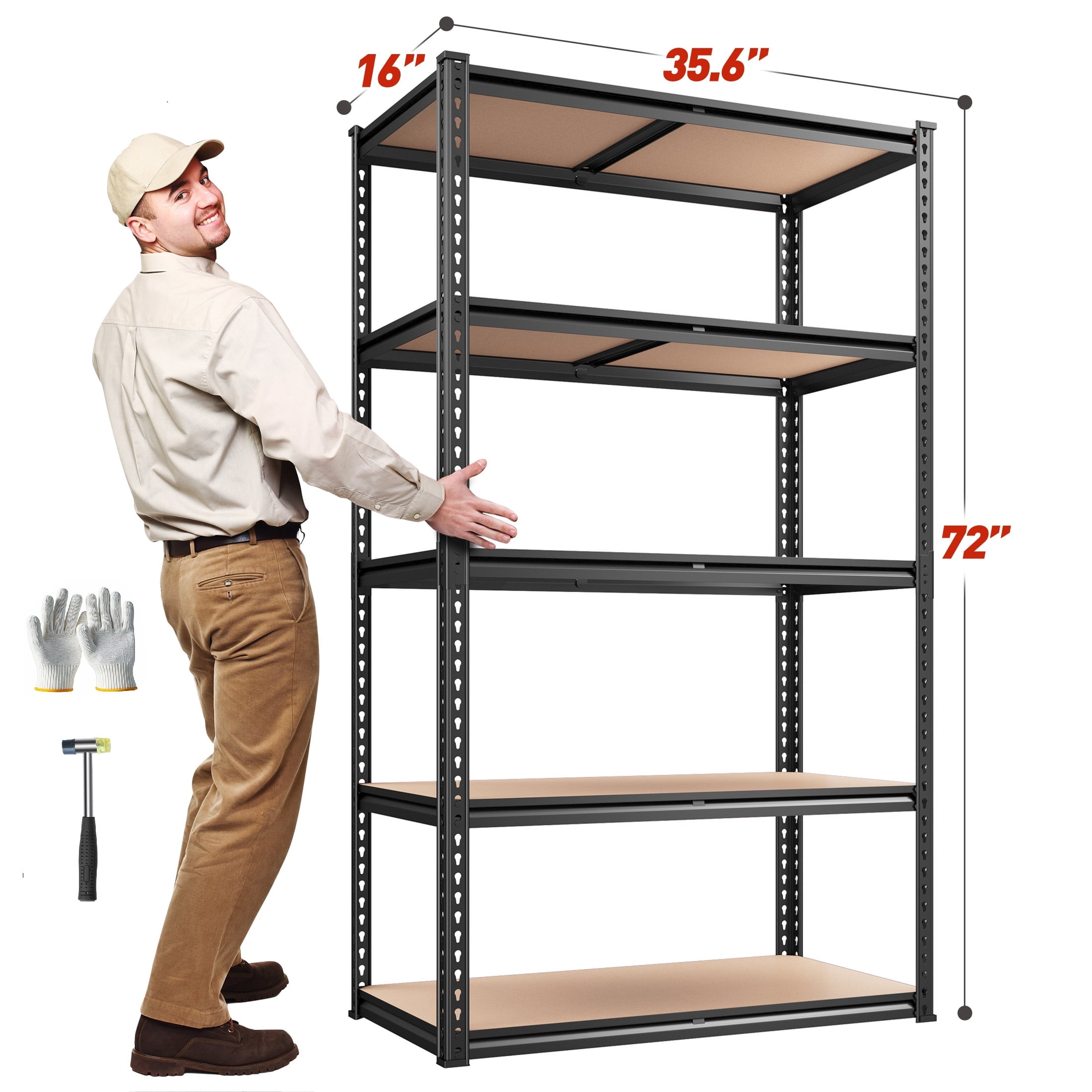 REIBII 5-Tier Adjustable Storage Shelf Units for Garage, 35.6"W x 16"D x 72"H, 2050 lbs