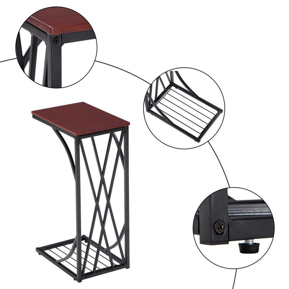 C Shaped End Table, Living Room Sofa Small Side Table, Small Space Snack Table and Bedside Table