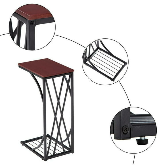 Wood TV Tray C Shaped Side Table Bed Sofa Snack End Table