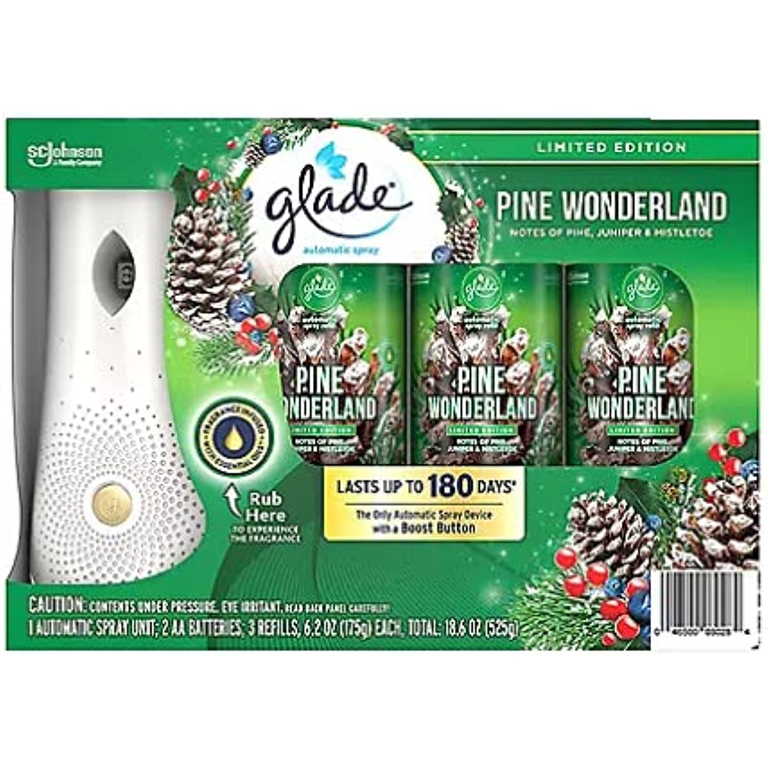 Glade Limited Edition Pine Wonderland 3 Automatic Spray Refills And One