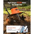 thumbnail image 2 of Corded Electric Tiller, 18 Inch Tilling Width Garden Rototiller, 13.5-Amp Motor Heavy-Duty Tilling Machine, Cultivator with Steel Tines and Foldable Handle, for Lawn, Yard, and Gardening Care, 2 of 6