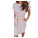 thumbnail image 1 of Vestido camiseta de manga corta a rayas de verano para mujer - Cintura con lazo informal y bolsillos, corte holgado, 1 of 8