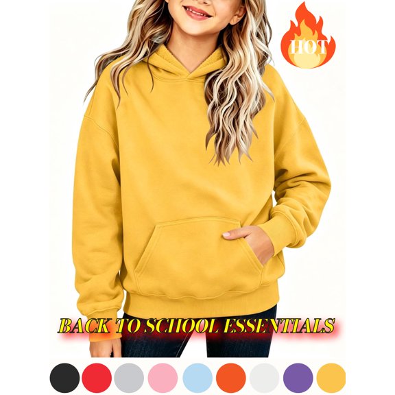 Kids Girls Boys Hoodie Sweatshirt Solid Color Long Sleeve Pullover Top Casual Back to School Clothes 2-3 Years Yellow