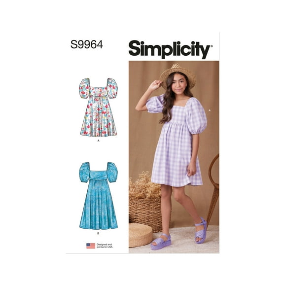 Simplicity Sewing Pattern 9964 - Girls' Dress With Back Bodice and Length Variations, Size: A (7-14)