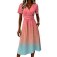 thumbnail image 5 of Minjewel Women's Gradient V-Neck Short Sleeve Ombre Shift Mini Dress - Summer Casual Beach Outfit, Loose Flowy Party Dress, Comfy Vacation Top,Watermelon Red,L, 5 of 6