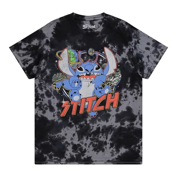Disney Men’s Lilo and Stitch Shirt, Classic Cartoon Graphic Print Stitch T-shirt Black Wash – M