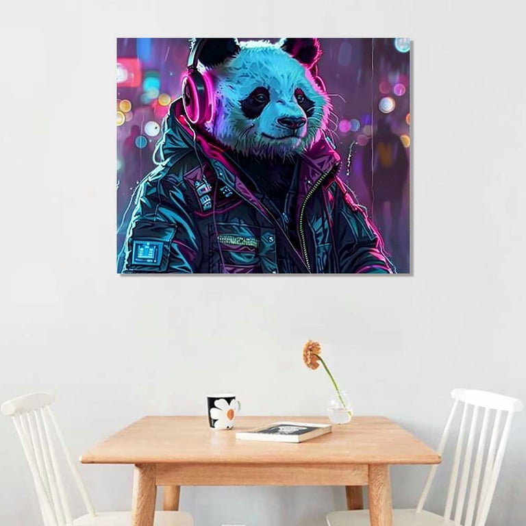 JRXY Punk Panda Canvas Wall Art Funny Artwork Anime Painting DJ